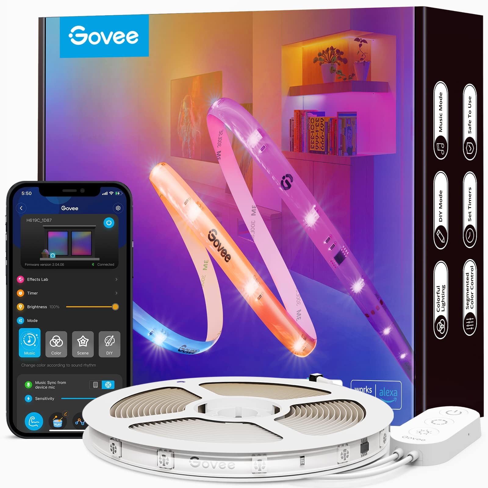 Govee LED Strip RGBIC Pro 10m, smarter LED Streifen mit App-Steuerung, beschichtetes flexibles Lichtband