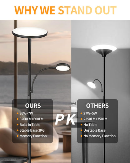 LuminexDesigns LED Deckenfluter mit Tisch Dimmbar - Schwarz