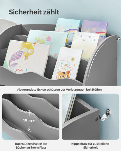 SONGMICS GKR042G01 Kinder Bücherregal - taubengrau mit 2 Boxen