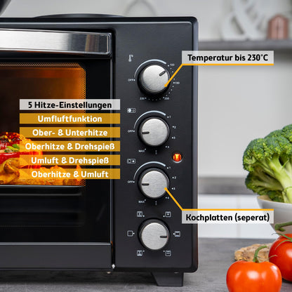 TZS First Austria Minibackofen mit Kochplatten 45L 3200W