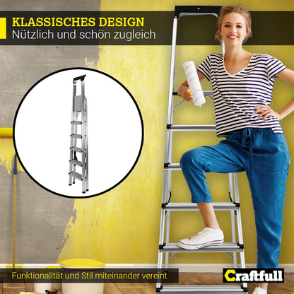 CRAFTFULL CF-133B Alu Haushaltsleiter klappbar - 6 Stufen