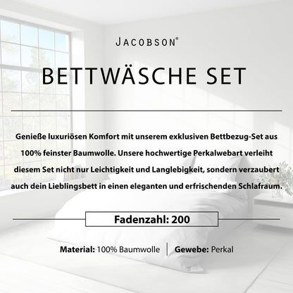 JACOBSON Bettwäsche Set 135x200 cm Perkal Baumwolle Anthrazit 4-teilig