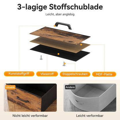 ODK Kommode mit Steckdosen, USB & LED – 9 Stoffschubladen