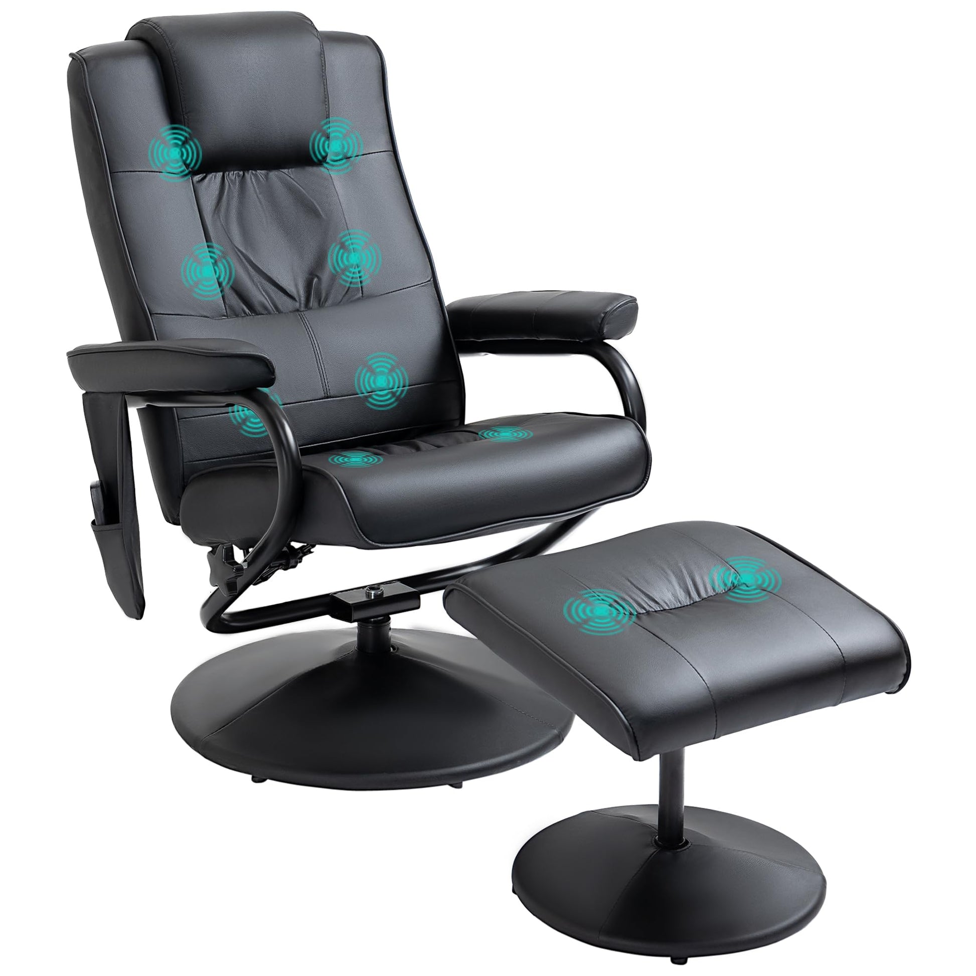 HOMCOM Relaxsessel Hocker – TV-Sessel, Massage, drehbar, Schwarz. Schwarzer Drehsessel mit Hocker zur Vibrationsmassage.