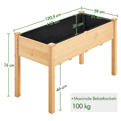 Yaheetech Hochbeet aus FSC-Tannenholz, hellbraun, 120,5 x 59 x 76 cm