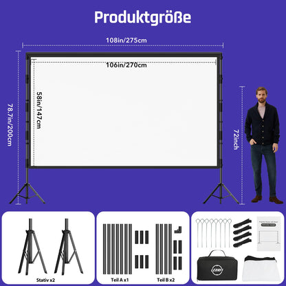 LEORFI Beamer Leinwand mit Stativ 120 Zoll 16:9, tragbar