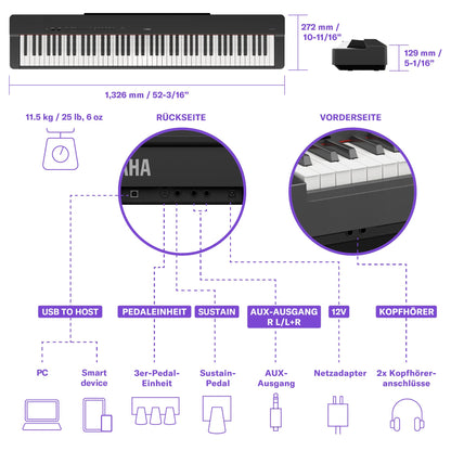 Yamaha P-225 Tragbares Digital Piano 88 Tasten - Schwarz