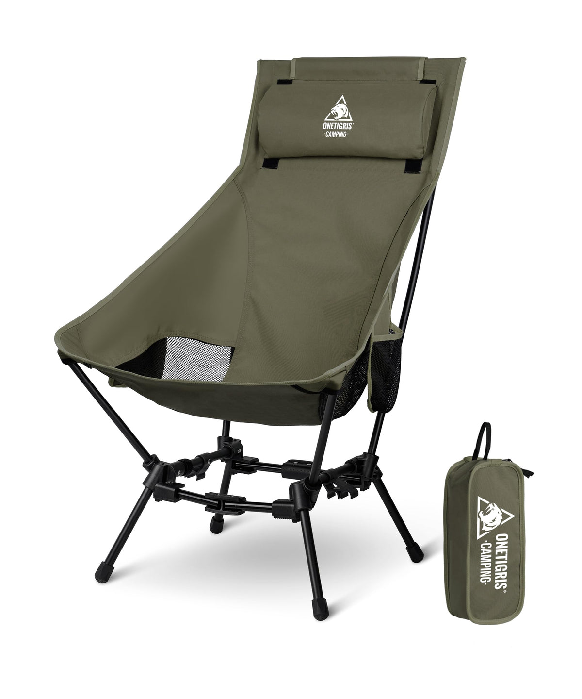 OneTigris DRAGONHIDE Campingstuhl Hochlehner faltbar Ranger Grün mit hoher Rückenlehne