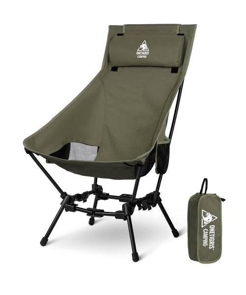 OneTigris DRAGONHIDE Campingstuhl Hochlehner faltbar Ranger Grün mit hoher Rückenlehne