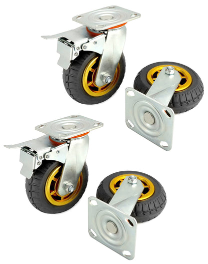 QWORK Schwerlastrollen 150mm Set - 2 Lenkrollen, 2 Bremsrollen