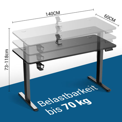 VFU Elektrischer Stehpult 140x60 cm USB-C Schwarz Pro