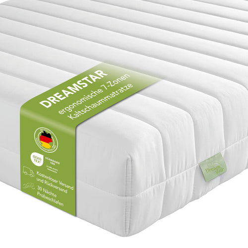 DREAMSTAR Easy Flex 7-Zonen Kaltschaummatratze - H2/H3, 90x190 cm, für ergonomische Körperanpassung und Druckentlastung.