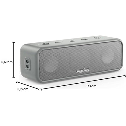 soundcore 3 Bluetooth-Lautsprecher mit Stereo-Sound und IPX7, Grau