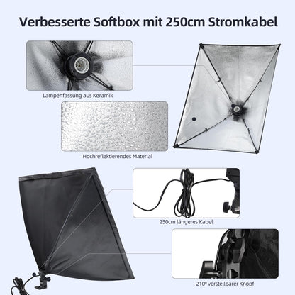 FGen Softbox Set Fotostudio Beleuchtung - 2x 50x70cm