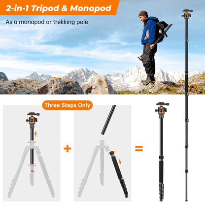 Victiv 200cm Kamera Stativ 2-in-1 - Aluminium Reisestativ