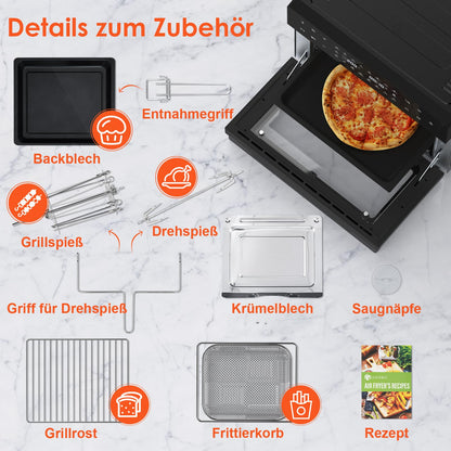 LLIVEKIT Heissluftfritteuse XXL 30L, Minibackofen mit 20 Programmen