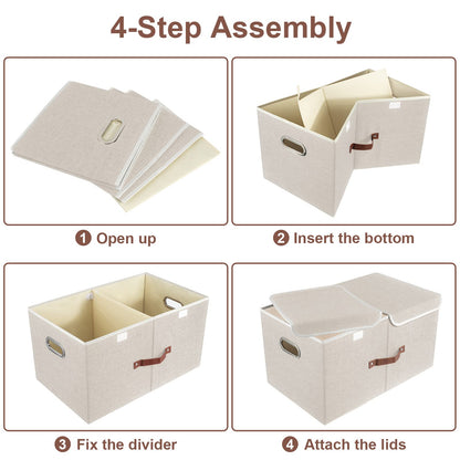 TYEERS Stoffbox mit Fächern – Beige 3er-Set 55x33x30 cm