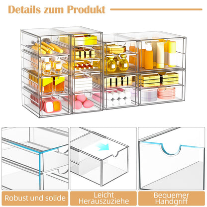 StowBin Schubladen-Organizer 4er-Set, 16 Schubladen, transparent