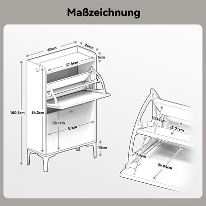 Dripex Schuhschrank weiss, 2 Flip-Schubladen, schmal