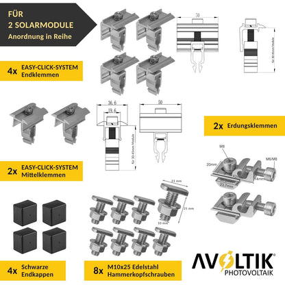 Avoltik PV Halterungsset Ziegeldach – 2 Module 30-40mm