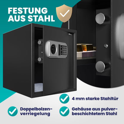DEUBA XXL Elektrischer Tresor Safe 35x40x40cm Schwarz