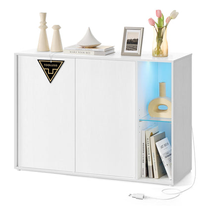 SONGMICS HOME Sideboard BBK372W01 – Schneeweiss mit Licht, werkzeuglos. Rechteckiger Unterschrank für Stauraum.