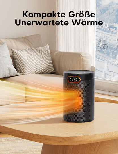 QEXREED Heizlüfter 1500W, PTC, ECO-Modus, Thermostat & Fernbedienung