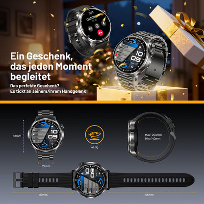SLOKSFil I136 Smartwatch Herren, 1,52" HD-Touchscreen, Schwarzstahl
