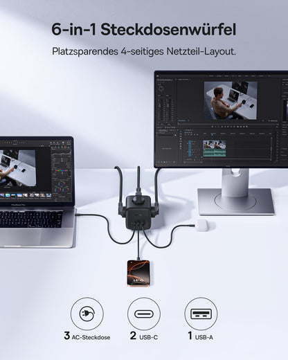 Baseus 67W GaN6 Steckdosenwürfel USB C Ladegerät 3-fach