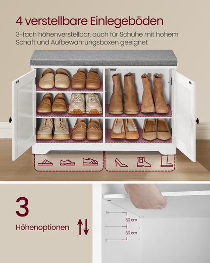 VASAGLE Schuhbank mit Wandgarderobe, Garderoben-Set mit Spiegel, weiss