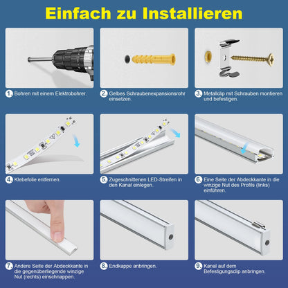 Molfanco LED Aluminiumprofil U-Profil silber 12 x 1 m mit Abdeckung