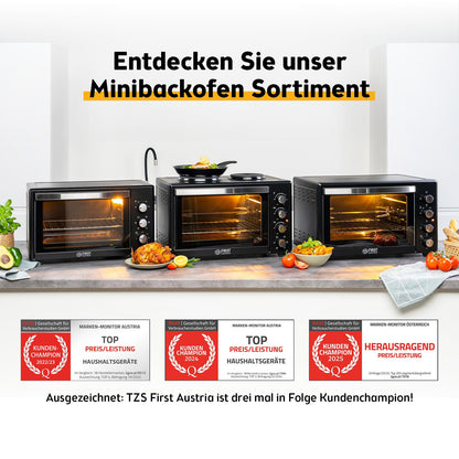 TZS First Austria Minibackofen mit Kochplatten 45L 3200W