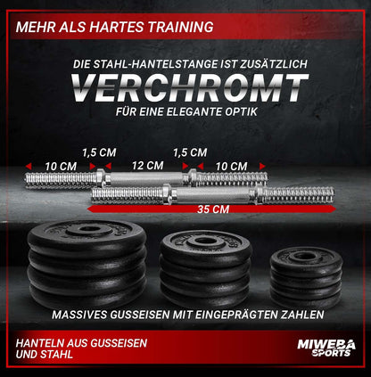 Miweba Sports MKH120 Hantelset 20 kg Kurzhanteln mit Koffer