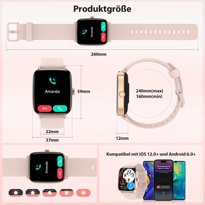 Yoever Smartwatch Damen, Fitnessuhr mit Telefonfunktion, 1,85 Zoll