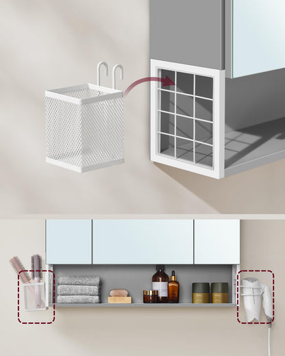 VASAGLE Spiegelschrank LED Steckdosen wolkenweiss-Taubengrau BBK126G01