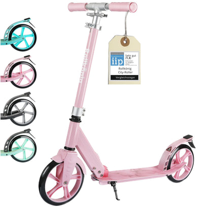 Rollkönig City-Scooter Faltbarer Tretroller für Erwachsene/Kinder - Pink