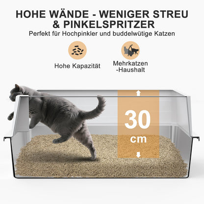 MIXJOY XXXL Katzenklo – 71x51x30 cm Hochrand Edelstahl