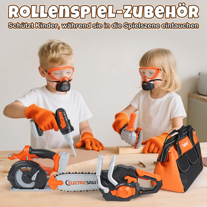 Vanplay Werkzeugkoffer Kinder, Werkzeugset mit Elektrowerkzeug