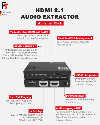 FeinTech AX310 HDMI 2.1 Audio Extractor für eARC Soundbar 8K