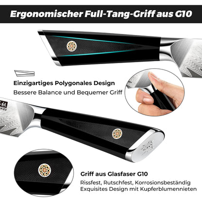 SHAN ZU GYO Damastküchenmesser 15 cm, Allzweckmesser mit G10 Griff