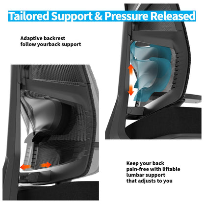 HOLLUDLE Ergonomischer Bürostuhl mit adaptiver Rückenlehne - Schwarz