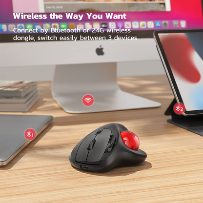 Nulea M501 Kabellose Trackball-Maus, ergonomisch, Bluetooth & 2,4 GHz