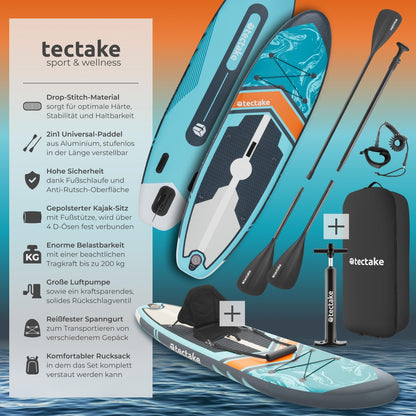 tectake® SUP Paddle Board aufblasbar Set - türkis/orange