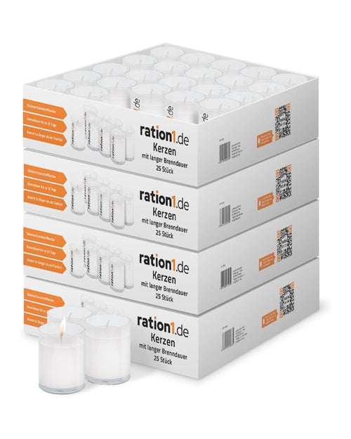 ration1 Teelichter Set 100 Stk. – 24h Brenndauer, Weiss, Duftfrei