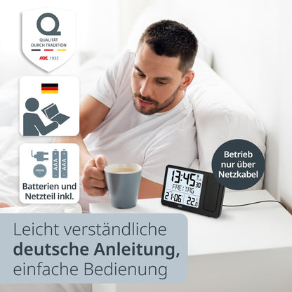 ADE Funkwecker CK2406-1 mit Projektion und Aussensensor, schwarz