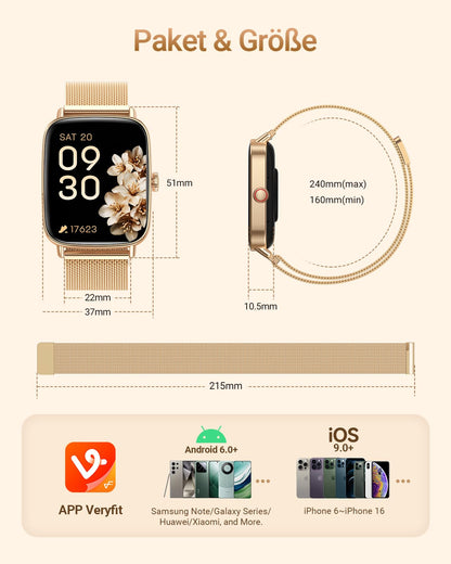Fitpolo IDW28 Smartwatch mit Telefonfunktion, 1,85 Zoll Fitnessuhr
