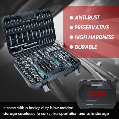 CCLIFE Steckschlüsselsatz 187-tlg. Cr-V Ratschenkoffer 72 Z. 1/2" 1/4" 3/8"