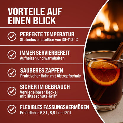 MONZANA Glühweinkocher 20L mit Zapfhahn – Edelstahl