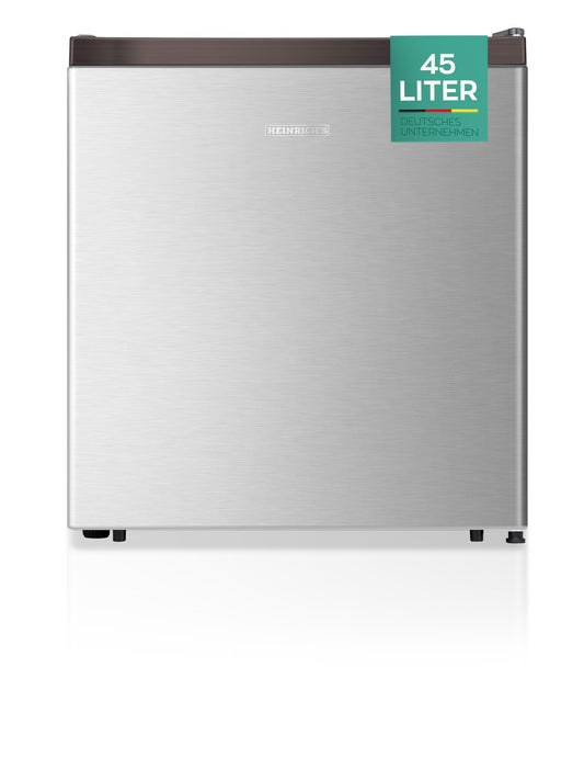 HEINRICHS Getränkekühlschrank 45L mit Kühlfach, leise - Silber. Silberner, kompakter Kühlschrank zur Getränkekühlung.