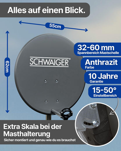 SCHWAIGER Satellitenschüssel Ø 60cm Komplettset - Anthrazit